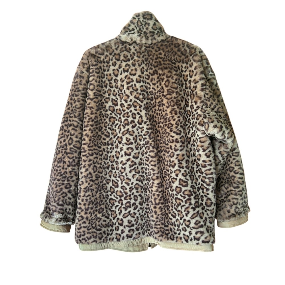 Reversible Faux Fur Leopard Jacket Coat Women's M Beige Oversized by Blue Studio - Picture 4 of 6